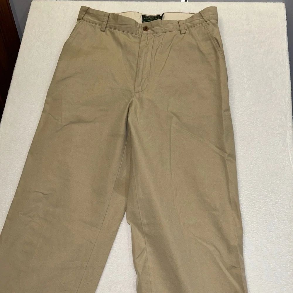 CC Filson Chino Trousers Baggy Wide Leg Mens 34 Khaki Seattle Flat Front Cotton